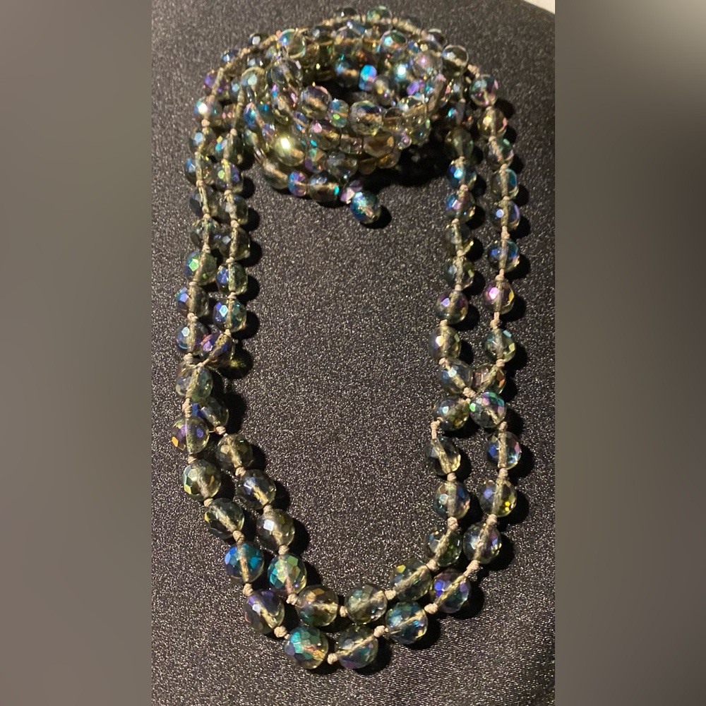 Vintage Smoke Grey Aurora Borealis Austrian Crystal Necklace and Bracelet